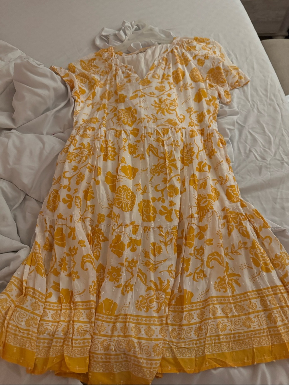 Skies are Blue Yellow Floral Print Summer Dress M